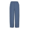 thumbnail image 4 of Women's Casual Pants Striped Linen Pants For Women Summer Casual Wide Leg Pants With Pockets Comfy Cropped Palazzo Pants,Blue Women's Casual Pants S, 4 of 5
