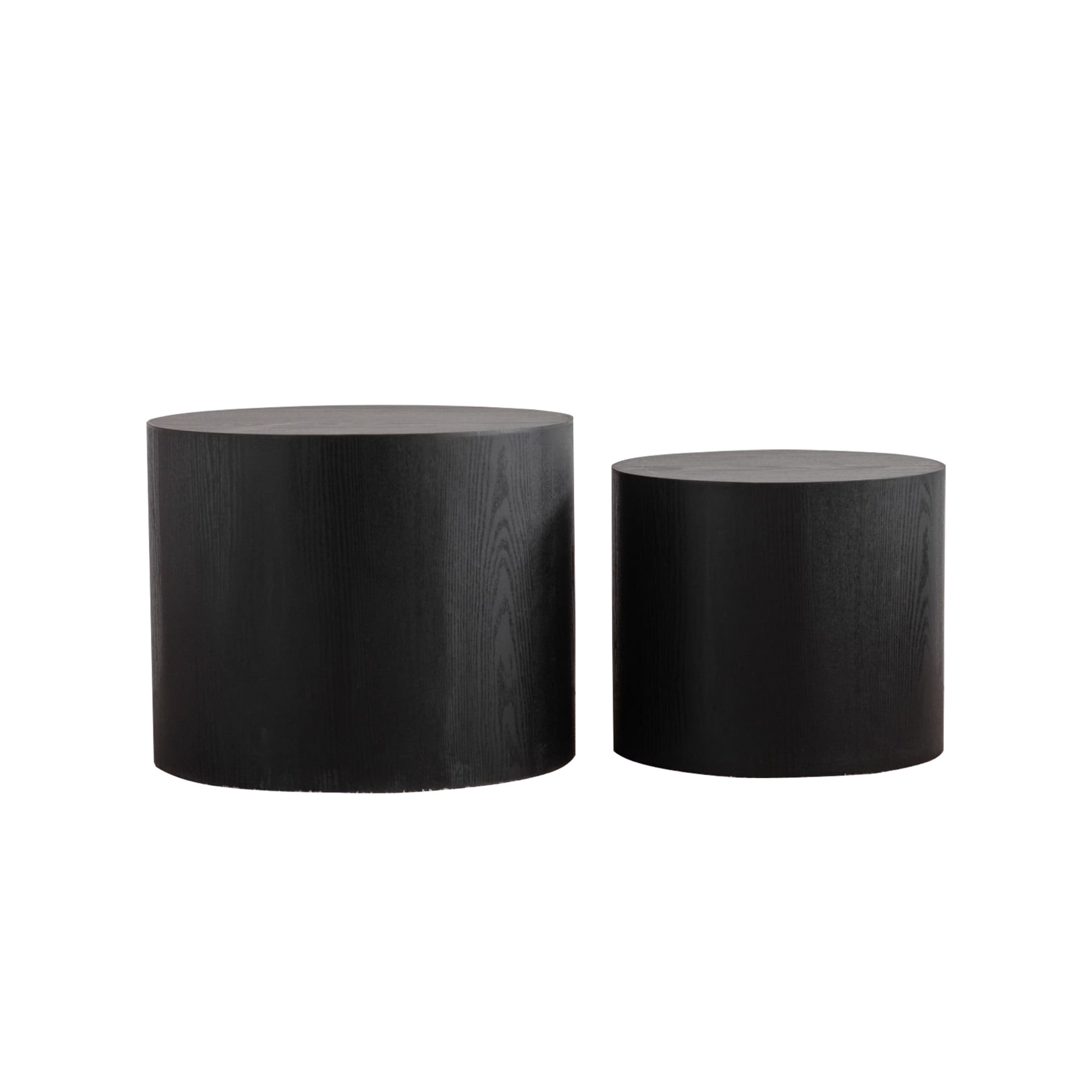 Noble House Nathan 2-Piece Round Nesting Coffee Table Set, Modern Wooden Industrial Side Tables, Black, Set of 2