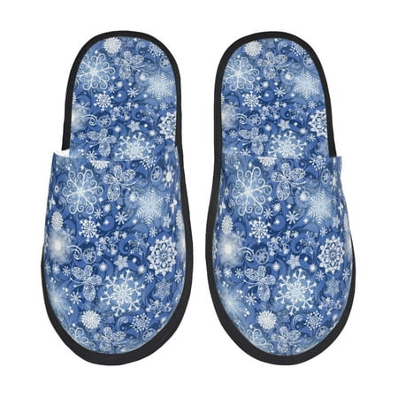 

Disketp whiet Snowflake blue background Fuzzy House Memory Foam Slippers Furry Fur Lined Bedroom Shoes Cozy Indoor-Medium