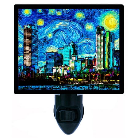 

Van Gogh Decorative Photo Night Light Plus One Extra Free Switchable Insert. 4 Watt Bulb. Image Title: Milwaukee Starry Night. Light Comes with Extra Bulb.
