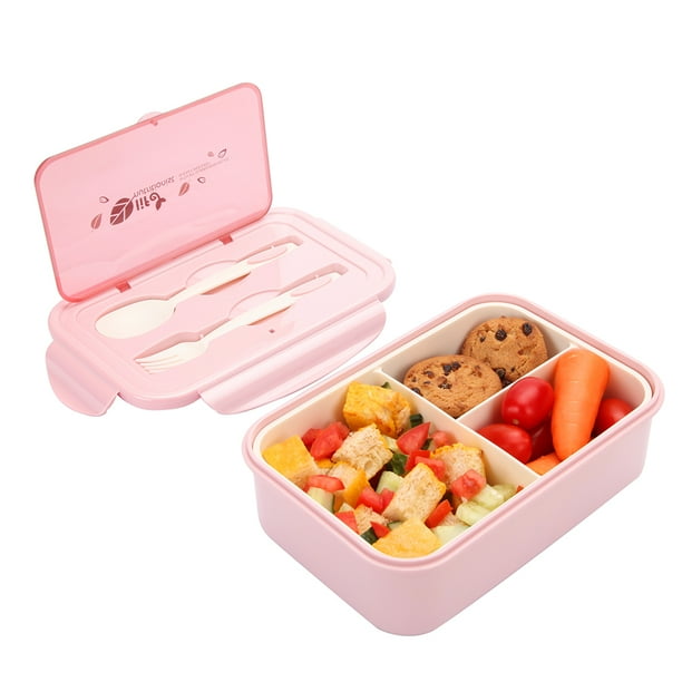 G A Homefavor 1000 Ml Plastic Bento Lunch Box For Adults Kids Food Container With 3 Compartments And Cutlery Set Fork And Spoon Microwave Dishwasher Safe Pink Walmart Com