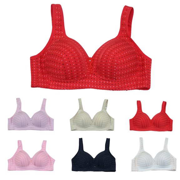 Gymayou Women Cotton Wireless Bra Breathable Print Wide Strap Bralette V Neck Comfort Full Coverage Everyday Bra Beige L