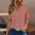thumbnail image 2 of Women's Shirt 2025 Summer Short Sleeve V-Neck Button-Down Casual Printed Blouse | Yubnlvae | Womens Summer Tops Fashion 2025 V Neck Print Shirts Casual Button (Rose Gold | S), 2 of 6