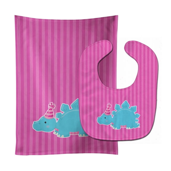 Dinosaur Pink 3 Baby Bib and Burp Cloth