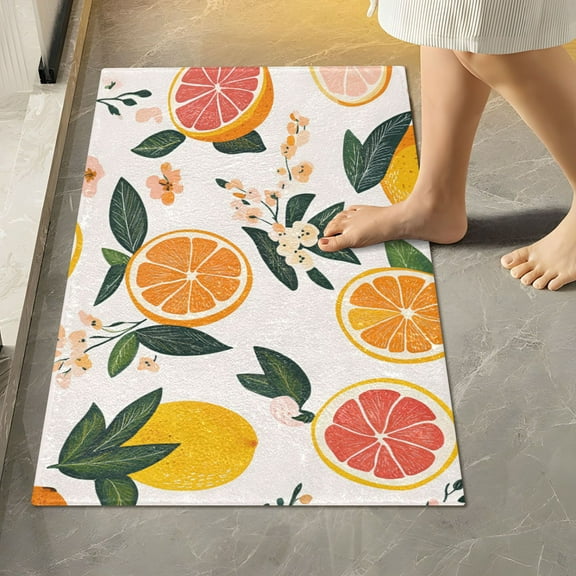 Yayeee Bath Rug for Bathroom Floor Non Slip Rectangle Fluffy Soft Absorbent Mat, 16"x24", Orange Slices