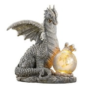 Collections Etc Solar Dragon Stone-Like Statue with Gazing Ball - Outdoor Decorative Realistic Figurine for Yard or Garden 8 1/2"L x 7"W x 10"H