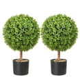 thumbnail image 1 of KFFKFF Faux Boxwood Topiary Trees, 24 inch Height (Set of 2), Spherical Synthetic Topiary with Included Planters, Green Artificial Plant with Interchangeable Leaves, 1 of 9