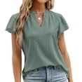 thumbnail image 2 of Camiseta de manga corta plisada de Jacquard para mujer, Tops básicos de viaje de verano con cuello en V, camisetas informales ajustadas de Color sólido para mujer, 2 of 4