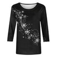 thumbnail image 5 of LEKWK Christmas Pajamas Tops for Women Xmas Tree Crew Neck 3/4 Sleeve Tshirts Womens Black Christmas Shirt Trendy Merry Christmas Shirt for Women, 5 of 5