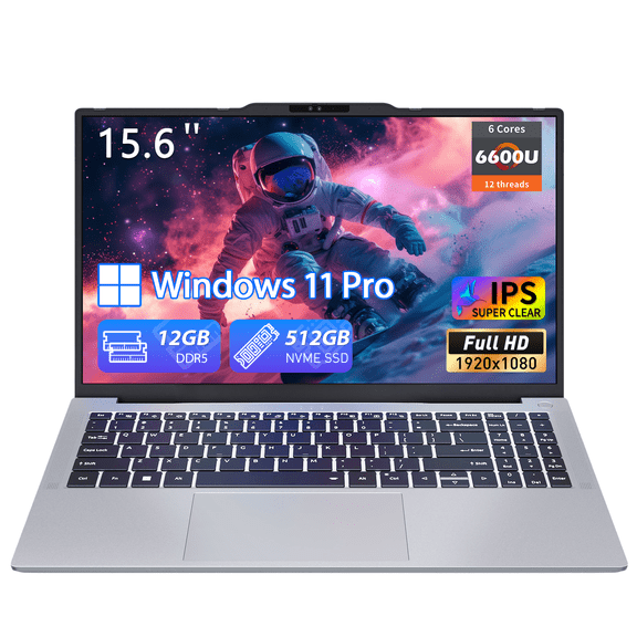 Pryloxen 15.6" Business Laptops, Facial Recognition,AMD Ryzen 5 6600U, 12GB RAM 512GB SSD, Windows 11 Pro, Backlit Keyboard, Silver