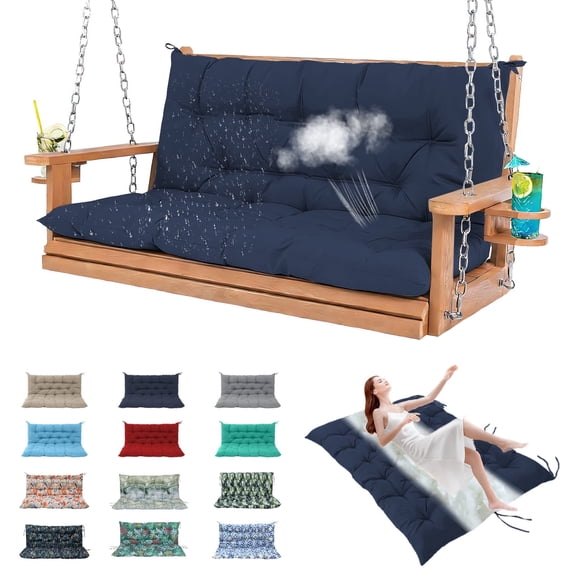 YLLN Porch Swing Cushions With Backrest, 4" Thicken Waterproof Outdoor Bench Cushion, Patio Swing Cushion Replacement, For Outdoor Indoor Garden Furniture, Only Cushion(40" x 70",Navy Blue)