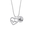 thumbnail image 2 of Delight Jewelry Silvertone Large Clear Crystal Heart with Heartbeat Silvertone Script Initial Disc - K - Charm Necklace, 20"+3", 2 of 4