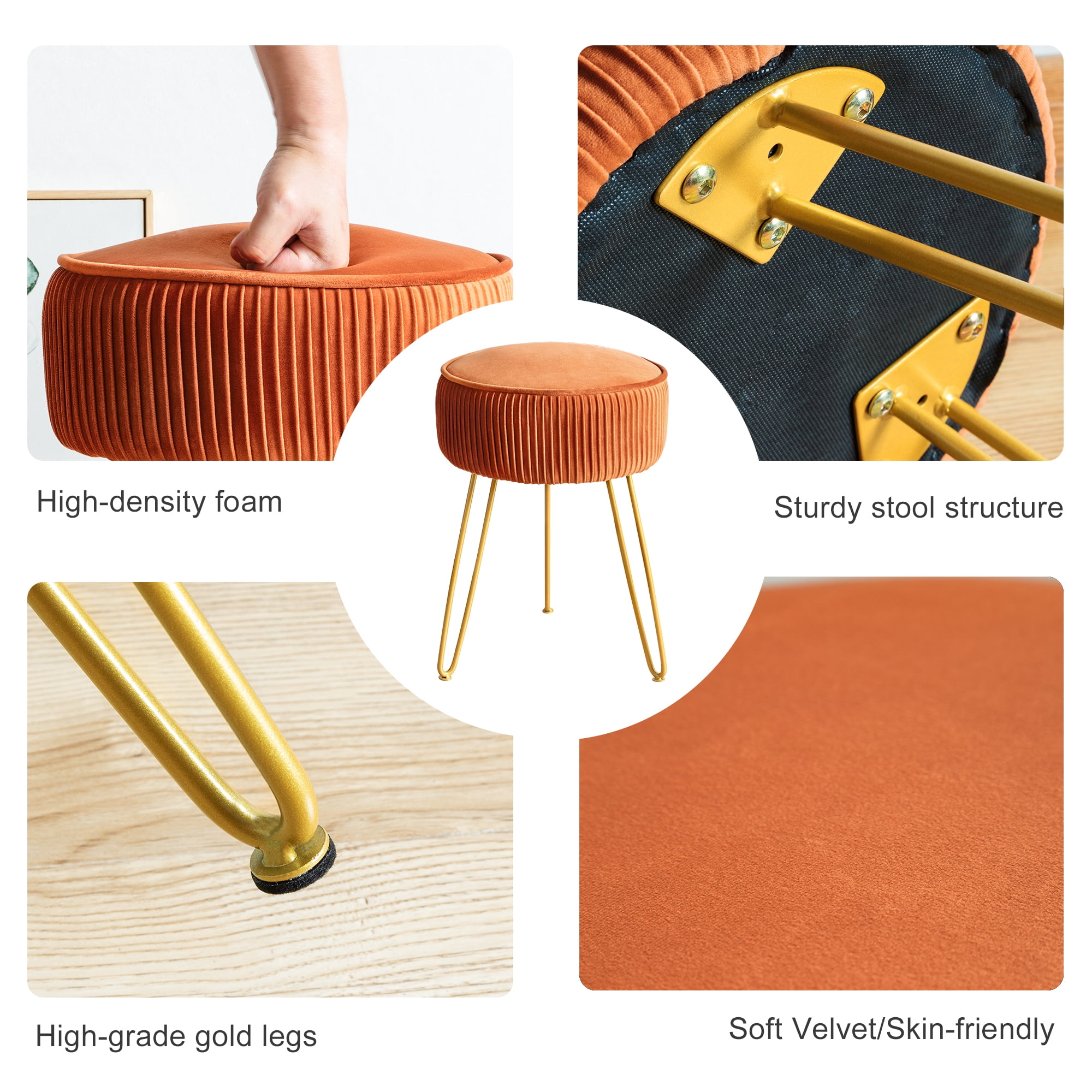 Dycanpo Brown Vanity Stool Vanity Chair with Velvet Upholstered, Metal Legs for Living Room, Adult