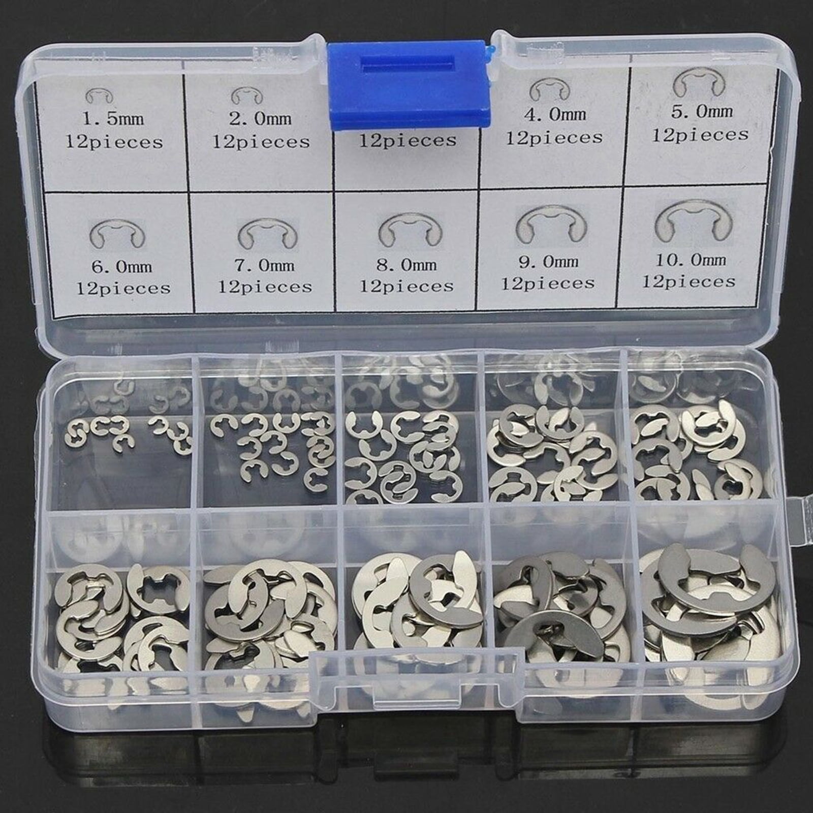 120Pcs 304 Stainless Steel E-Clip Retaining Circlip Assortment Kit 1.5mm to 10mm 