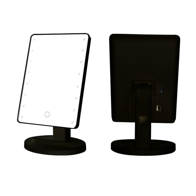LED Makeup Mirror 360 Degrees Rotating ABS Plastic Frame desktop makeup Desktop Cosmetic Mirror Battery Powered, 16LEDs, Black