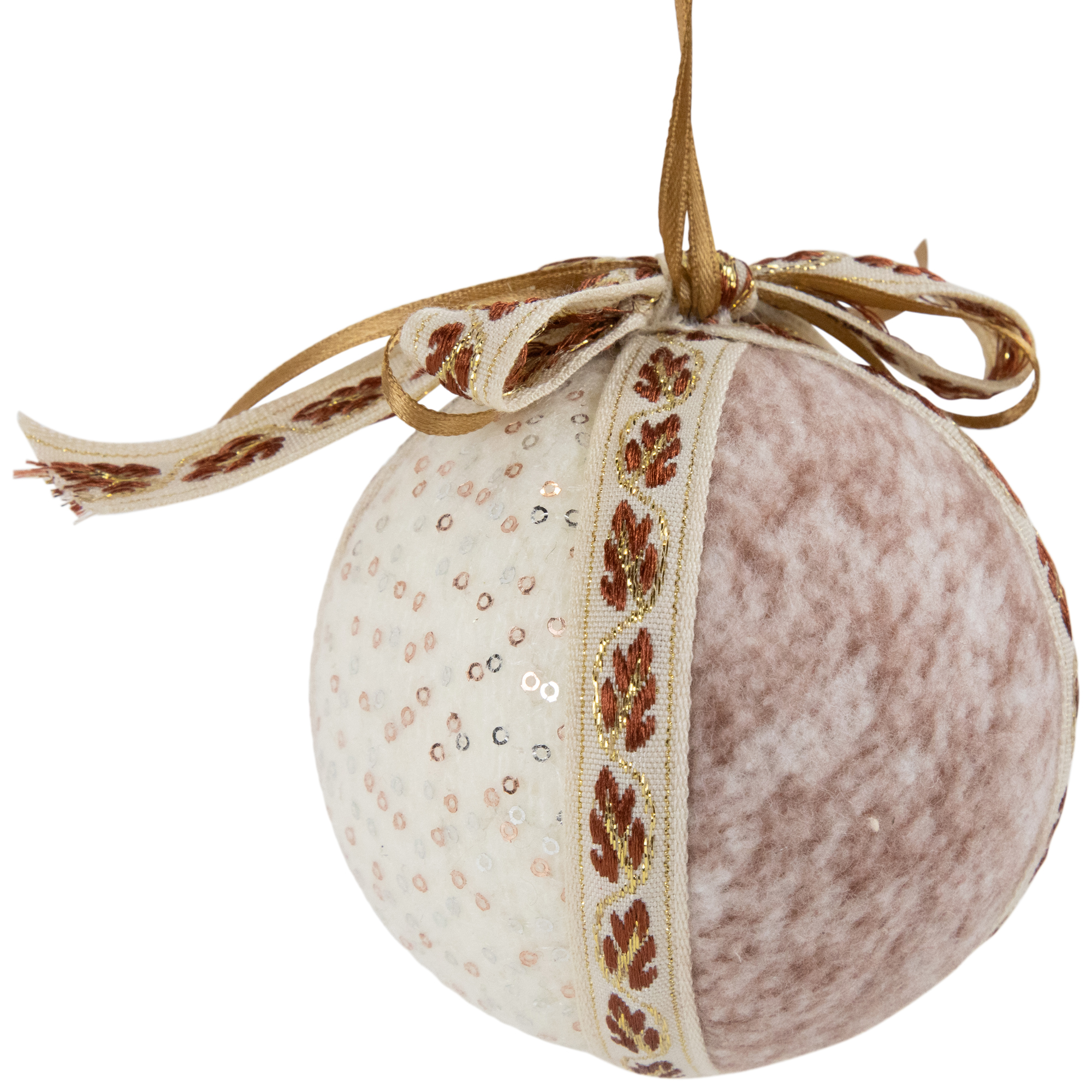 Northlight Embroidered Leaves Fuzzy Christmas Ball Ornaments - 3" - Mauve - Set of 6