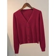 thumbnail image 4 of Suéter de punto con botones para mujer, chaqueta con cuello en V, manga larga, Tops cortos informales, gris y blanco, otoño e invierno, 2024, 4 of 5