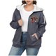 thumbnail image 2 of Sudadera informal con capucha y manga larga para mujer, estilo navideño, de gran tamaño, color liso, con cremallera, capucha y forro polar grueso, chaqueta de manga larga con hombros descubiertos, blu, 2 of 4