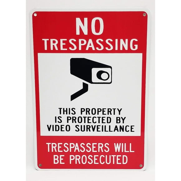 Highway Traffic Supply Aluminum Sign, Legend "No Trespassing - Video Surveillance" with Graphic, 14" high x 10" wide, Black/Red on White