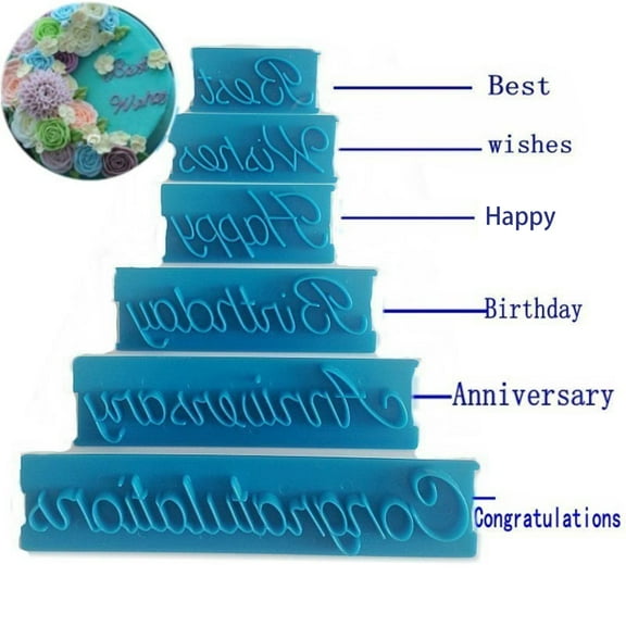Mdesiwst 6Pcs/Set Fondant Mould Soft Non-stick Plastic Happy Birthday Cake Decoration Mold for Home