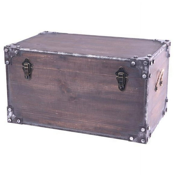 12.75 x 14.25 x 23.5 in. Distressed Wooden Vintage Industrial Style Decorative Trunk with Lockable Latch, Cherry