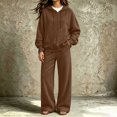 thumbnail image 6 of Szluipve Women Full Zip Hoodie 2 Piece Outfits Drawstring Long Sleeve Zip‑Up Hooded Jacket and Elastic Waist Wide Leg Pants Casual Tracksuit Loungewear Set Brown L, 6 of 7