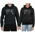 thumbnail image 2 of Wild Bobby, Happy Wife Happy Life Cute Classic Funny His and Hers Matching Couples Hoodies Sweater Set, Black, Mens 3XL-Womens M, 2 of 3