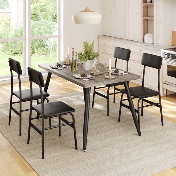 Asofer 5 Piece Dining Table Set with Upholstered PU Chairs, Kitchen Table and Chairs Set for Small Space, Gray