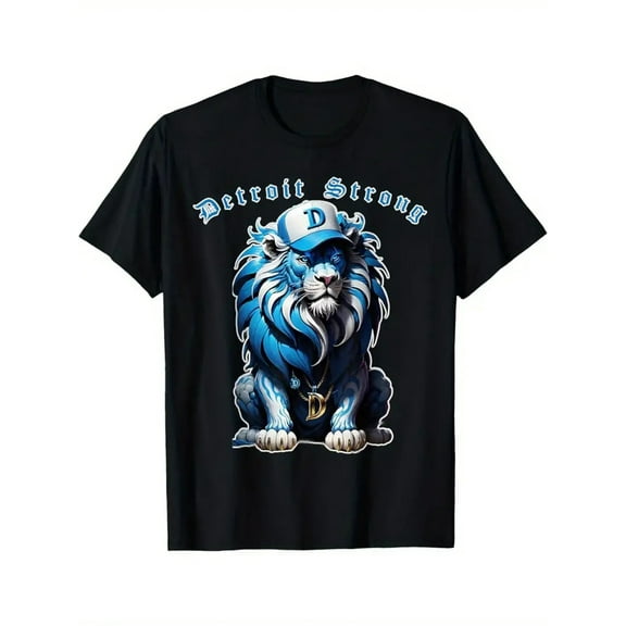 Men's 100% Cotton Lion Print T-Shirt - Casual Round Neck, Short Sleeve, Breathable Outdoor Sports Tee, Perfect for All Seasons, Ideal Christmas and Thanksgiving Gift