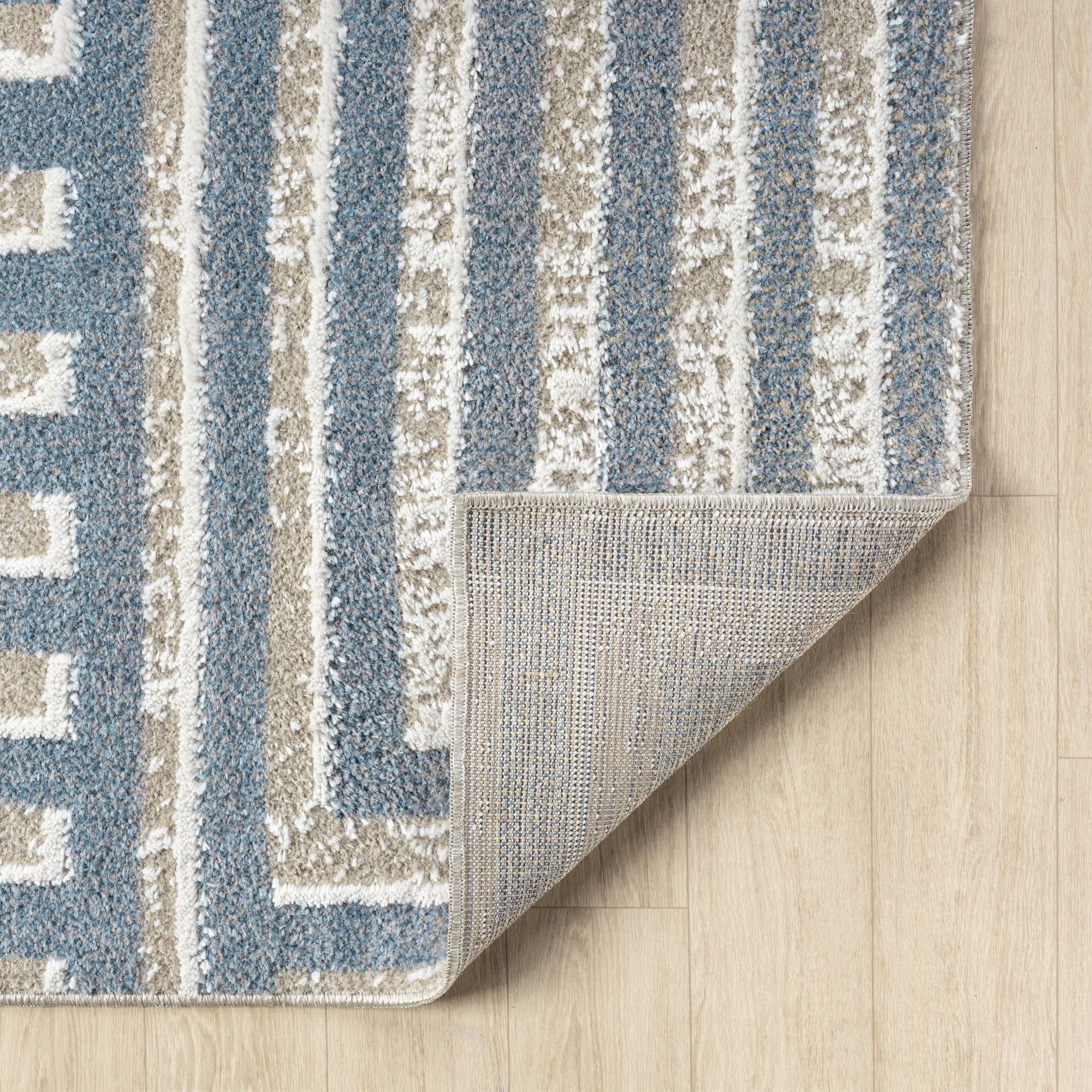 Ox Bay Wesley 2'2" x 7', Gray/Blue Geometric Washable Indoor Runner Rug by Evette Rios
