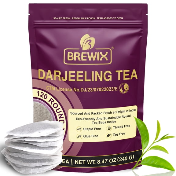 BREWIX Darjeeling Black Tea Bags from the Himalayas, 120 Round Tea Bags. Antioxidant-Rich , Naturally Caffeinated Breakfast Tea for Energy & Focus