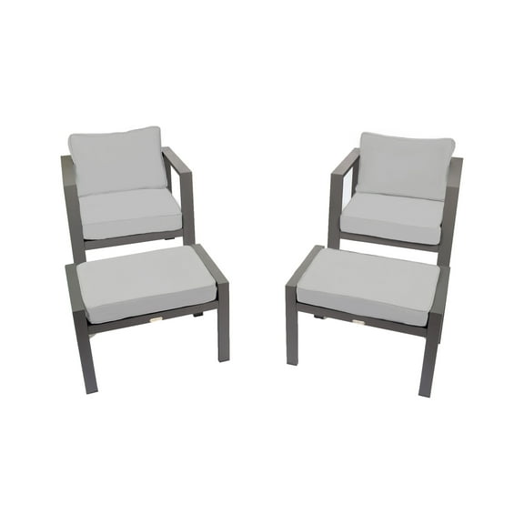 Tortuga Outdoor Lakeview Aluminum Chair Set with 2 Chairs & 2 Ottomans, Gray Fabric