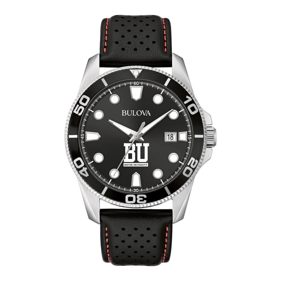 Men's Bulova Black Boston University Corporate Collection Leather Strap Watch