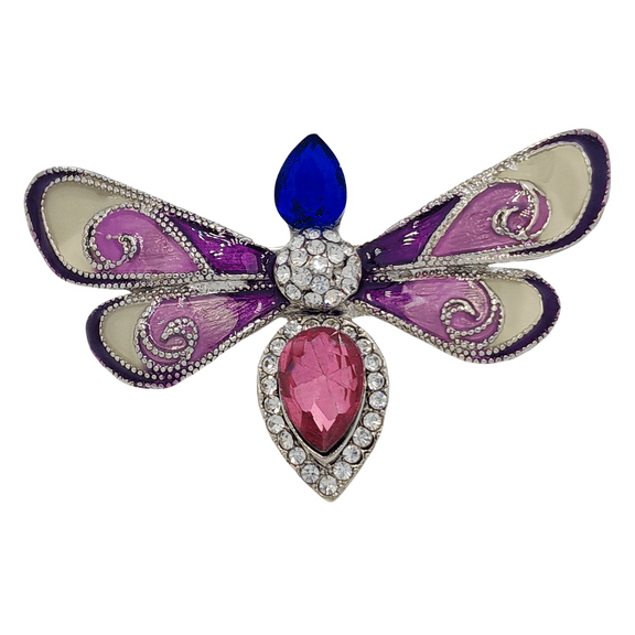 Bee Purple Pink Blue Crystal Vintage Brooch, Silver-toned