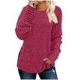 thumbnail image 2 of ClodeEU Womens Soft Long Sleeve Crewneck Shirts ,Fall Casual Loose Fit Knit Tops Blouses ,Fall Sweaters Curved Hem Hot Pink,Womens Plus Large, 2 of 7
