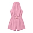 thumbnail image 6 of Costeam Womens Halter Wrap V Neck Belted Short Romper with Side Patch Pockets Elastic Waist Lightweight Woven Fabric Solid Color Casual Short Jumpsuit Multi Color, 6 of 6