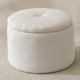thumbnail image 2 of Modern Round Storage Ottoman with Removable Lid, Chenille Footstool for Living Room, White, 2 of 6