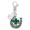 thumbnail image 2 of Delight Jewelry Silvertone Good Luck Horseshoe with Green Four Leaf Clover - Silvertone Clip on Charm with Clear Crystal Drop, 2 of 4
