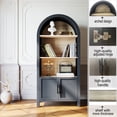 thumbnail image 6 of Black Arched 3-Tier Bookcase with Storage Door, Mid-Century Modern Design for Office and Living Room Decor, 6 of 7