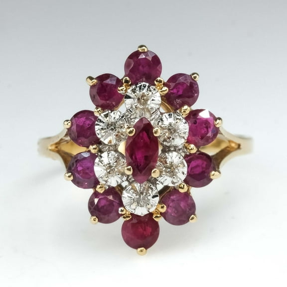 Vintage Ruby and Diamond Accents Cocktail Ring in 14K Yellow Gold