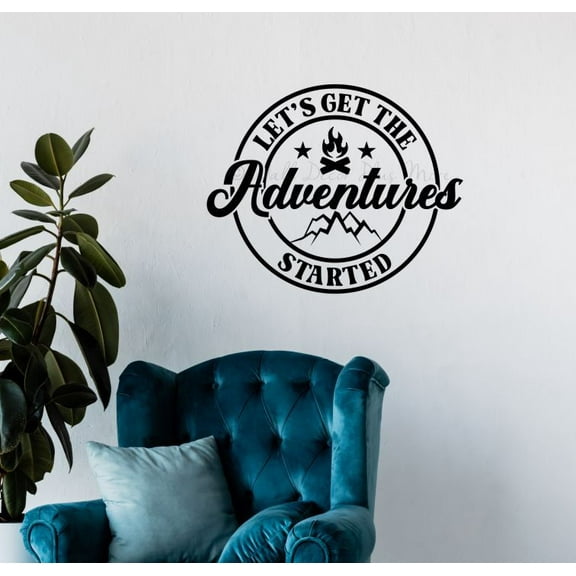 Lets Get The Adventures Started RV Decals - Vinyl Camper Decals - Woodlands Decals for RV Trailers - RV Camper Decals Sayings for Wall Decor - Die-Cut Vinyl Travel Graphics, 23x19-Inch, Black