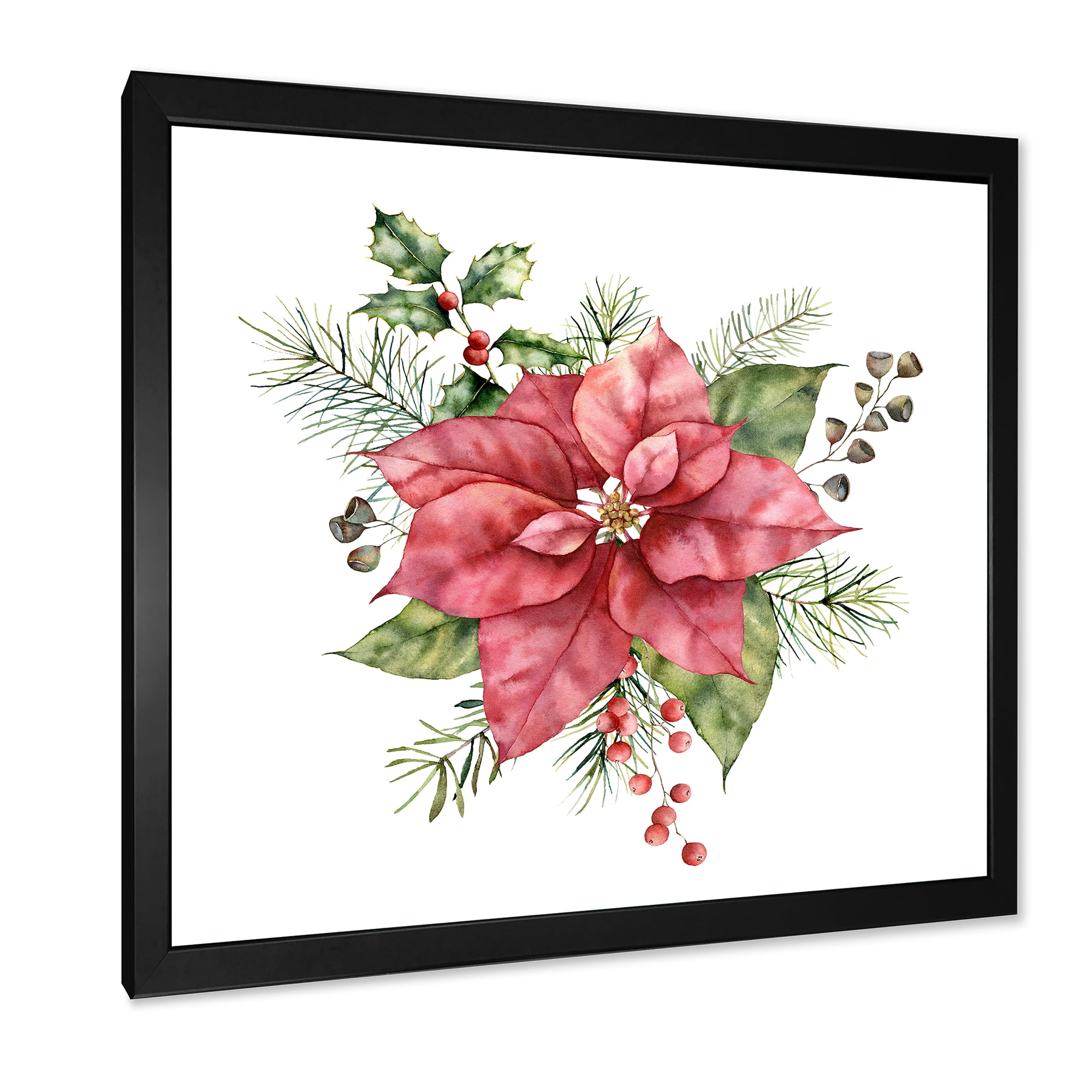 Designart 'Christmas Fir Branch and Holly Mistletoe Berries II' Traditional Framed Art Print