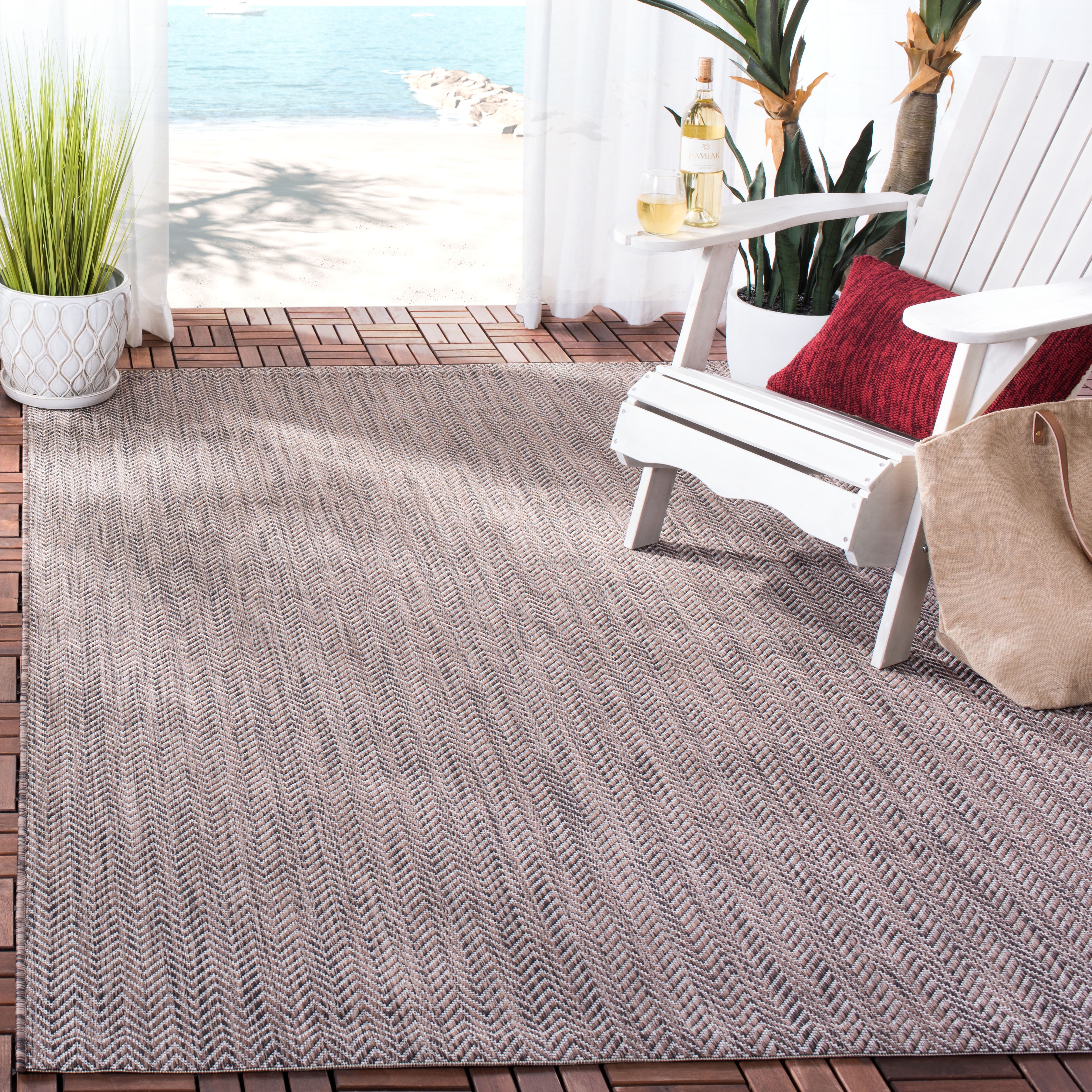 Safavieh Courtyard Blazhe Chevron Indoor/Outdoor Area Rug, Brown/Beige, 4' x 5'7"