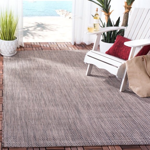 SAFAVIEH Courtyard Morven Chevron Stripes Indoor/Outdoor Area Rug, 5'3" x 7'7", Brown/Beige