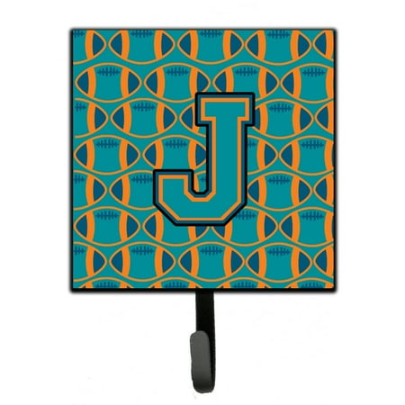 

Carolines Treasures CJ1063-JSH4 Letter J Football Aqua Orange and Marine Blue Leash or Key Holder 7Hx4.25W multicolor