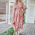 thumbnail image 3 of Femmes Plage Midi Robe Florale Imprimé Puff Manches Mode Été Plissée Robe, 3 of 7