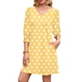 thumbnail image 2 of ClodeEU Women's Three Quarter Sleeve V Neck Polka Dot Dress ,Fashion Casual Trendy Mini Dress Yellow,Womens Plus XXL, 2 of 6