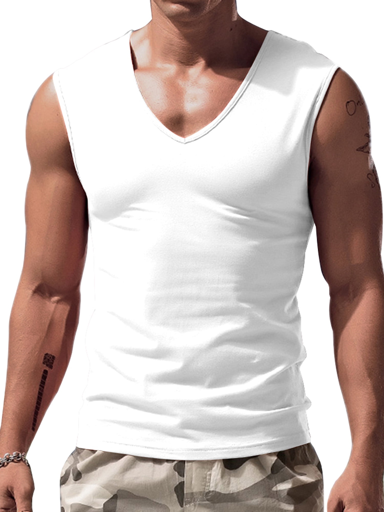 Remikst Men's V Neck Tank Top Solid Sleeveless Dry Fit Athletic Shirt,S