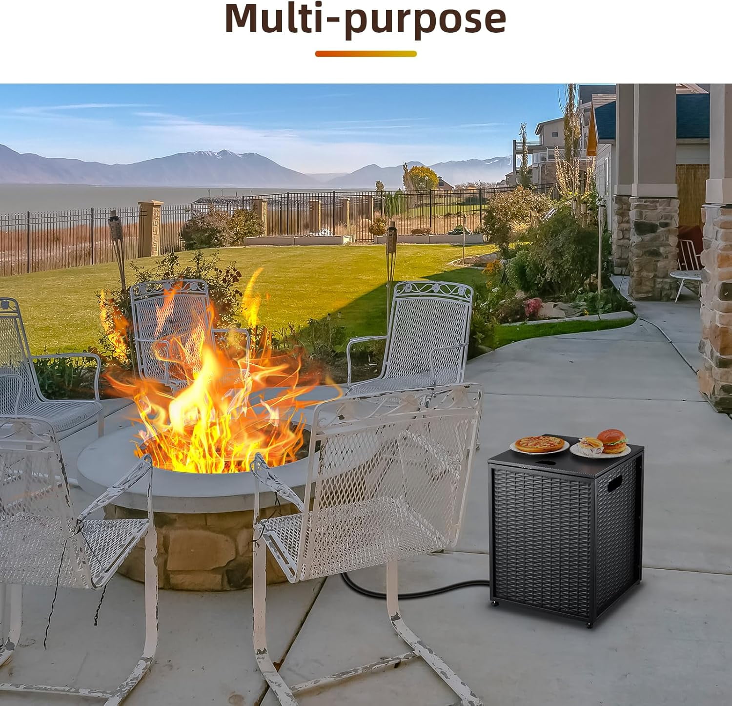 Lumiparty 16 in Propane Metal Tank Cover Table for Gas Fire Pits, Hides Any Standard 20 LB Propane Tanks, Hideaway Table with Side Handles, Black
