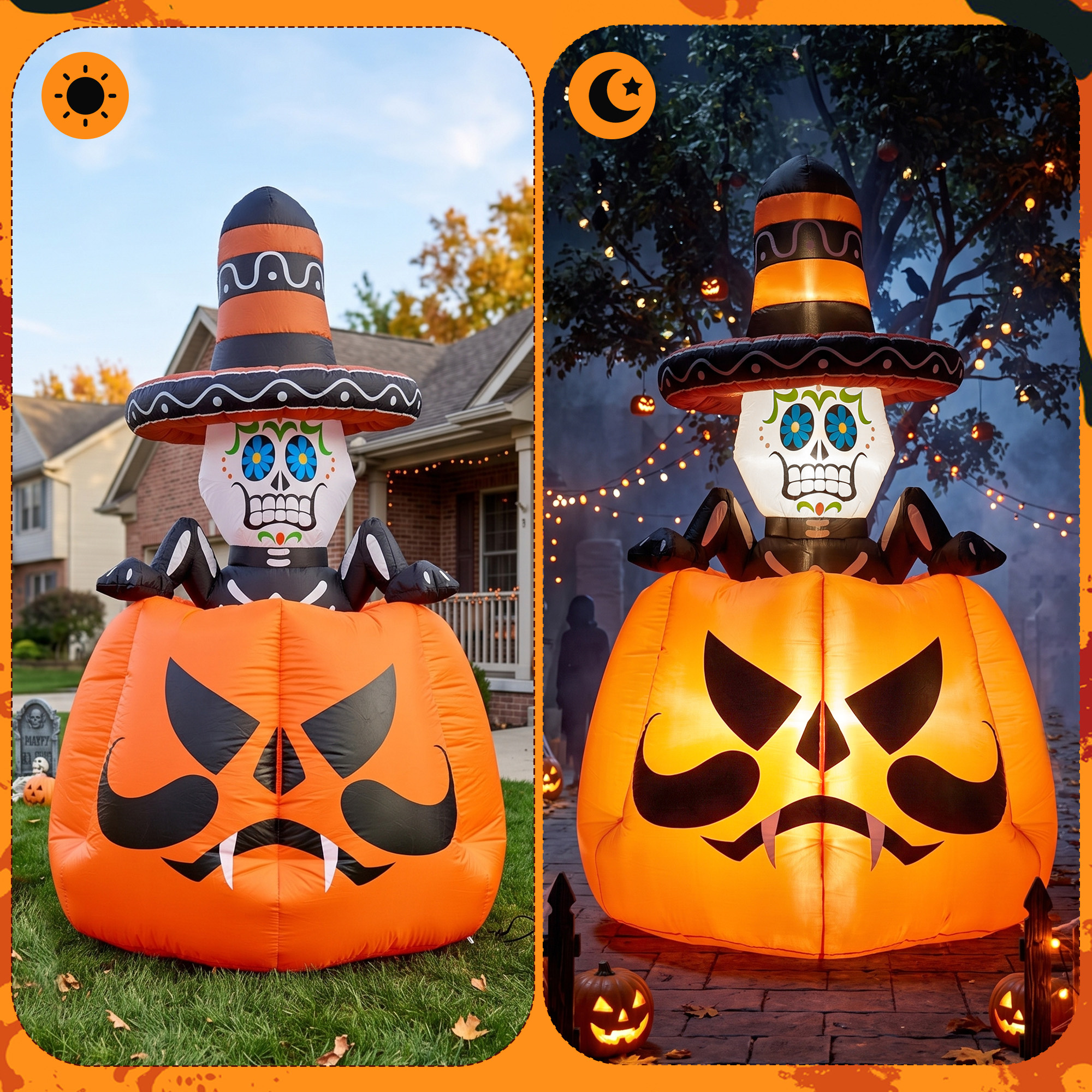 GVDV 6ft Animated Halloween Pumpkin Skull Inflatable with LEDs photo 5